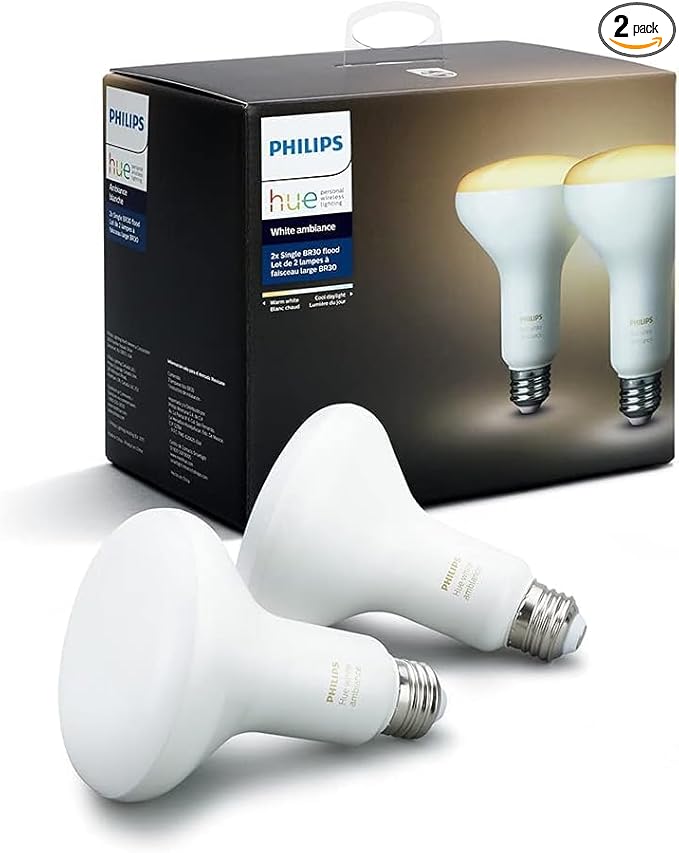 PHILIPS Hue 2-Pack White Ambiance BR30 60W Equivalent Dimmable LED Smart Flood Light(Renewed)