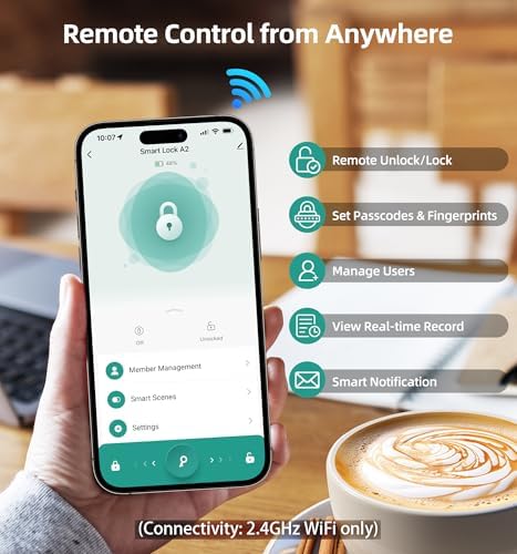 Keyless Fingerprint Door Lock Set: HEANTLE WiFi Front Door Lock with Handles - Alexa Smart Electronic Digital Keypad Deadbolt Sets App Remote Control Auto Satin Nickel