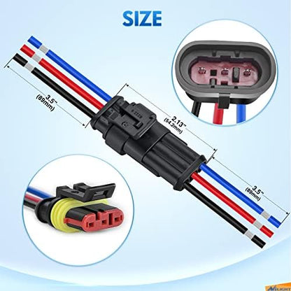 Nilight 10 Pack 3Pin Electrical Wire Connectors Male and Female Plug Socket | Quick Disconnect Waterproof Harness Terminals for Automotive Cars Trucks Motorcycles Scooters