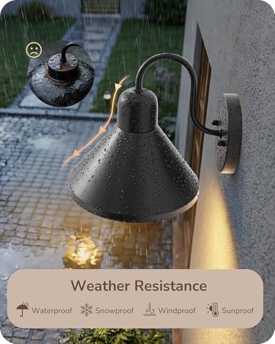 EDISHINE 8IN Gooseneck Barn Outdoor Wall Light, Farmhouse Porch Light