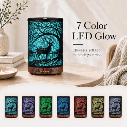 Essential Oil Diffuser, 120 ml Aromatherapy Diffuser with 7 Color Lights, Auto Shut-Off and 4 Timer Settings, Ultrasonic Cool Mist Diffuser for Home Room Office (Twilight Deer)