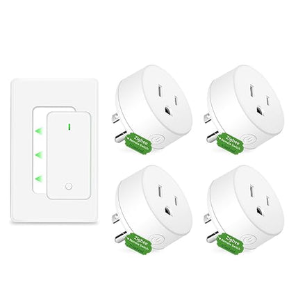 NineLeaf Zigbee Smart Remote Outlet with Wall Decor Switch,Zigbee Repeater,Wireless Plug with APP & Voice Control, Compatible with Alexa &Google Assistant, Timer & Schedule,1 Switch+4 Outlets