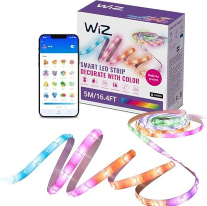 WiZ Connected 16.4 ft LED Light Strip For Your Smart Home, Flowing Multicolor LED Lights, Color-Changing RGBIC Lighting, Cuttable, Voice/App Control, Works with Google Home, Alexa and HomeKit