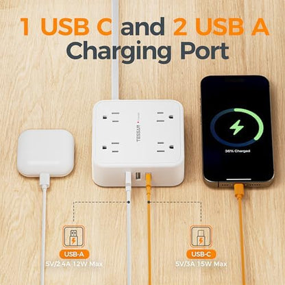 TESSAN Surge Protector Power Strip with 900J Surge Protection, 5 Ft, White (Pack of 2)