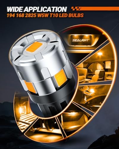 SEALIGHT 194 Led Bulb, 2000K Amber 168 T10 Led License Plate Light 600% Brightness Replacement Bulbs For Trunk, License Plate Dome Map Door Courtesy Light (Pack Of 4)