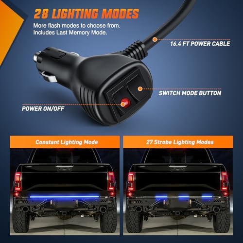 Nilight 48 Inch 288 LED Tailgate Strobe Light Strip Blue