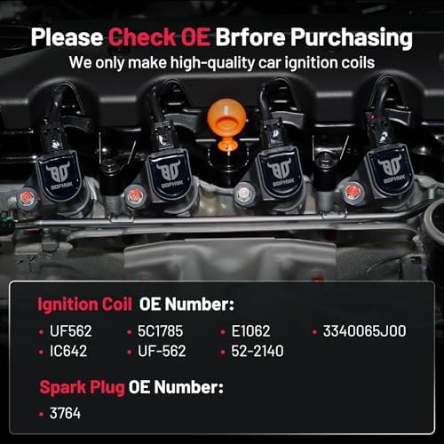 BDFHYK 4 Ignition Coil Pack UF562 and 4 Iridium Spark Plug 3764 Compatible with Suzuki 2006-2008 Grand Vitara 2.7L V6 Coil for 5C1785 E1062 52-2140 IC642 UF-562 3340065J00