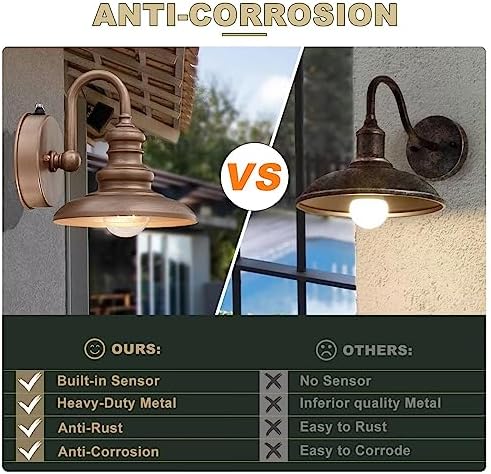 LONEDRUID Dusk to Dawn Sensor Rustic Outdoor Gooseneck Barn Light Fixture