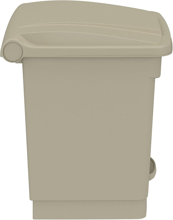 Safco Step-On Indoor Plastic Trash Can, Hands-Free Disposal, 8 Gallon, Tan
