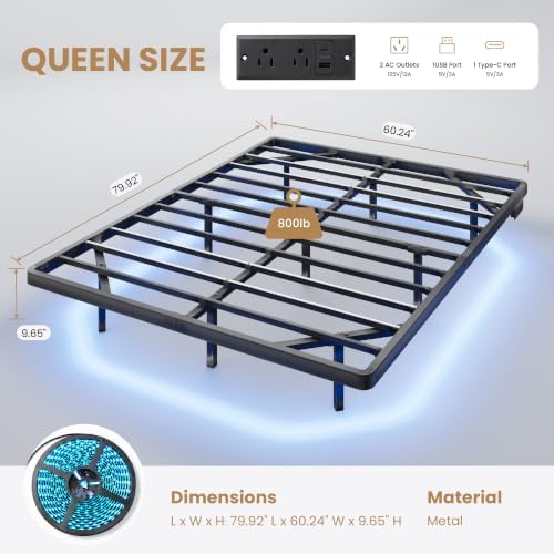 SHA CERLIN Queen Size Floating Bed Frame with Smart LED Lights, Black