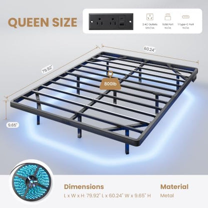 SHA CERLIN Queen Size Floating Bed Frame with Smart LED Lights, Black