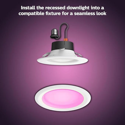 Philips Hue Smart Retrofit Recessed 5/6 Inch LED Downlight 1 Pack - White & Color Ambiance Color-Changing Light 1100LM - Control with Hue App - Compatible with Alexa, Google Assistant & Apple Homekit