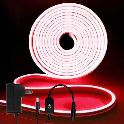 iNextStation Red LED Light Strip 16.4FT Neon Rope Lights (with DC12V Plug)