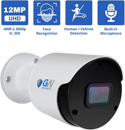 GW Security 12MP 4000x3000p Outdoor/Indoor PoE IP Microphone Bullet Security Camera (GW12537MIC)