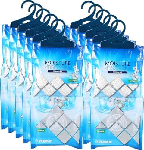 ZARPAX Hanging Moisture Absorber Bags Fresh Cotton 10.5 oz - Set of 10