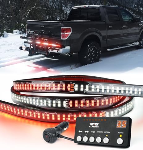 LUMENIX 49" Inch Strobe Light Strips, Back Window | Tailgate White Red Warning Emergency Flashing Firefighter Double Row LED Strip Flexible Lights Bar w/Controller for Fire Trucks POV Vehicles - 1PC