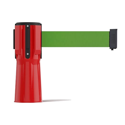 Trafford Industrial 11 ft Cone-Mounted Retractable Belt Barrier Red Case with Green Belt