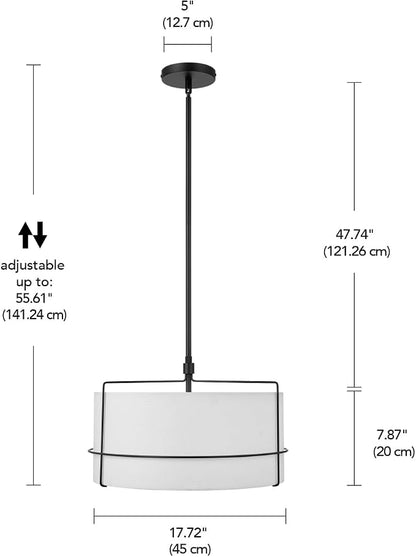 Globe Electric 2-Light Pendant Light, Off-White Fabric Shade with Matte Black Frame & Etched Acrylic Plate, Coastal or Updated Traditional Lighting for Dining Room or Bedroom