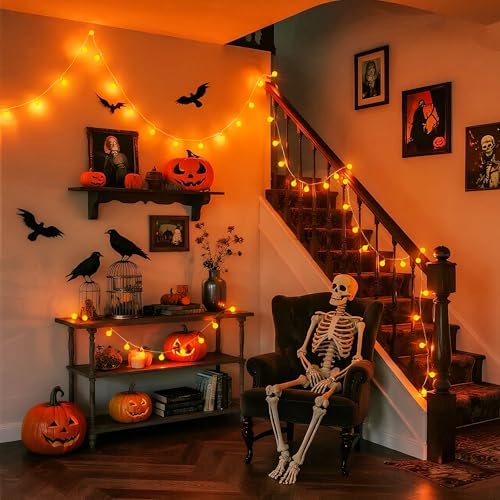 JMEXSUSS Connectable 100 LED Globe Orange Halloween Lights Indoor