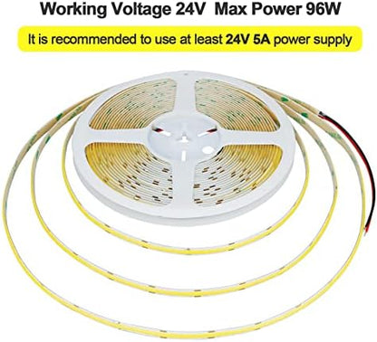 32.8ft/10M 24V COB LED Strip Cool White 6000K 3840LEDs 6800lm CRI 93+
