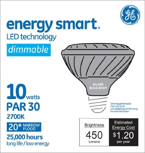 GE Lighting 61923 Energy Smart LED 10-Watt (50-watt replacement) 450-Lumen PAR30 Floodlight Bulb with Medium Base, 1-Pack