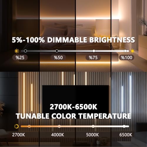V4light 16.4ft Silicone LED Light Strip CRI90 Dot-Free Wood Slat Wall Light
