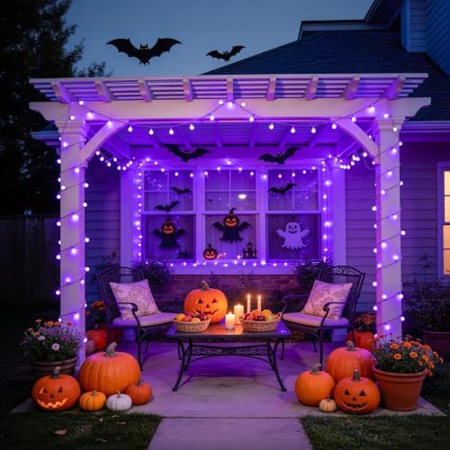 JMEXSUSS 100 LED Purple Globe String Lights Battery Operated with 8 Modes
