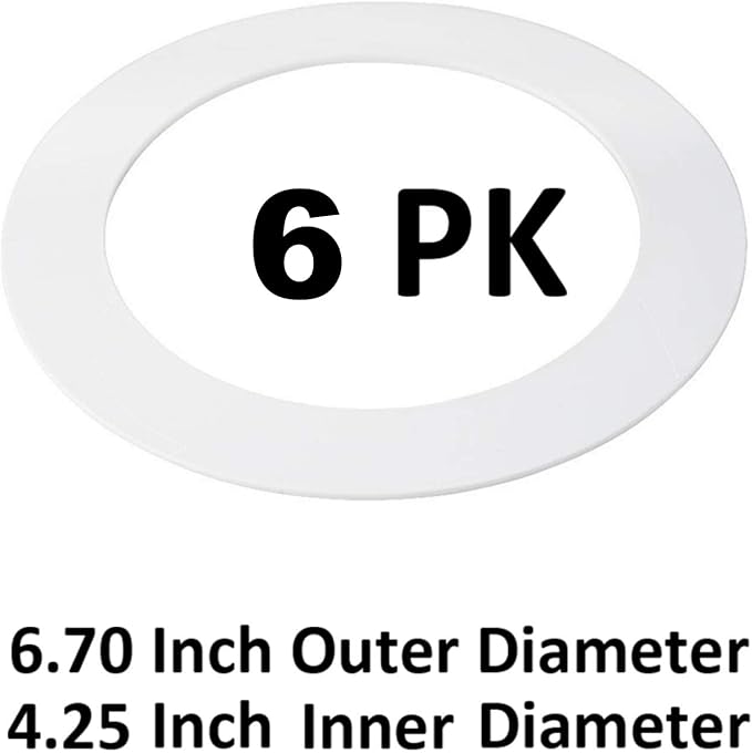 6 Pack Gloss White Goof Trim Ring for 4" Inch Recessed Can Lighting Down Light, Outer Diameter 6.7 Inches, Inner Diameter 4.2 Inches