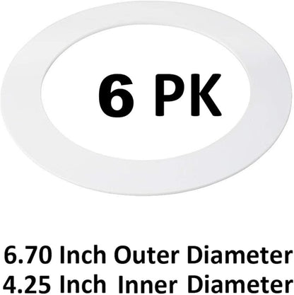 6 Pack Gloss White Goof Trim Ring for 4" Inch Recessed Can Lighting Down Light, Outer Diameter 6.7 Inches, Inner Diameter 4.2 Inches