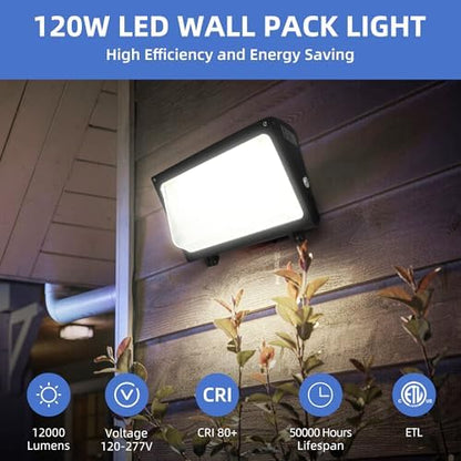 hykolity 120W LED Wall Pack Light with Dusk-to-Dawn Sensor, 12000LM 5000K