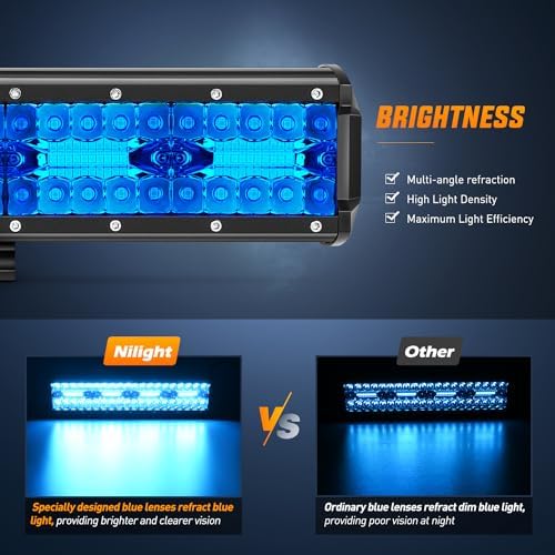 Nilight 12 Inch LED Light Bar Blue Triple Row 240W Spot Flood Combo 30000LM Driving Boat Off Road Fishing Hunting Emergency Safety Lighting for UTV Pick-up Van Tractor