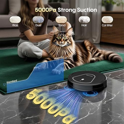 Bagotte Robot Vacuum and Mop Combo,5000Pa Suction Robotic Vacuums Cleaner with Low Noise, Self-Charger,2.4G WiFi/App/Alexa/Remote Control for Pet Hair,Hard Floor,Carpet