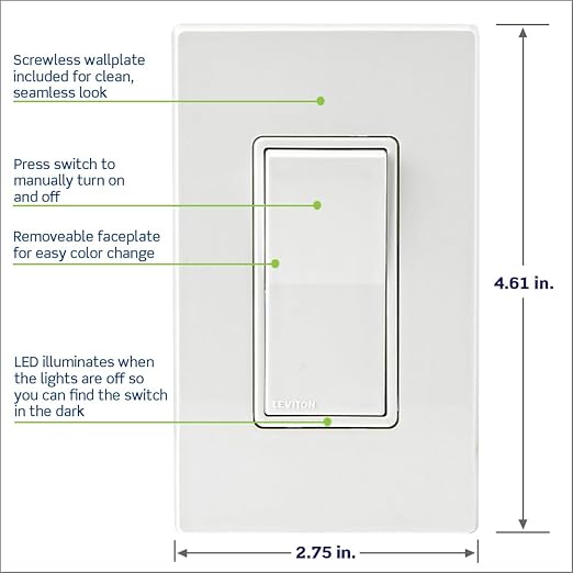 Leviton Decora Smart Switch Z-Wave 800 Series, ZW15S-1RW (Pack of 2)