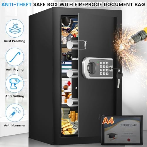 23.6" Tall Large Home Safe, 4.6 Cuft Safe Box with Fireproof Waterproof Bag
