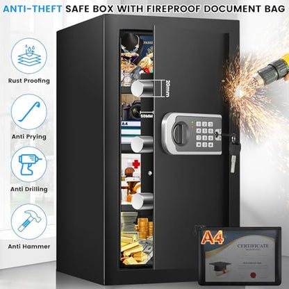 23.6" Tall Large Home Safe, 4.6 Cuft Safe Box with Fireproof Waterproof Bag