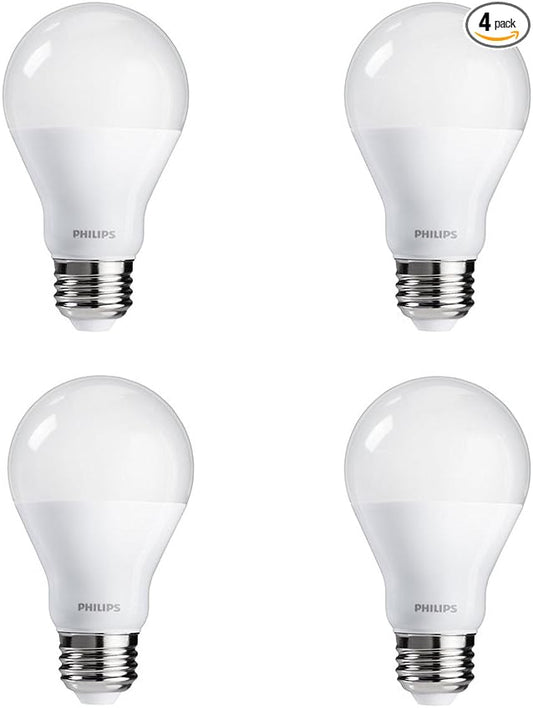 Philips LED Non-Dimmable A19 Frosted Light Bulb: 5000-Kelvin, 6-Watt (40-Watt Equivalent), E26 Base, Daylight, 4-Pack (Old Generation)