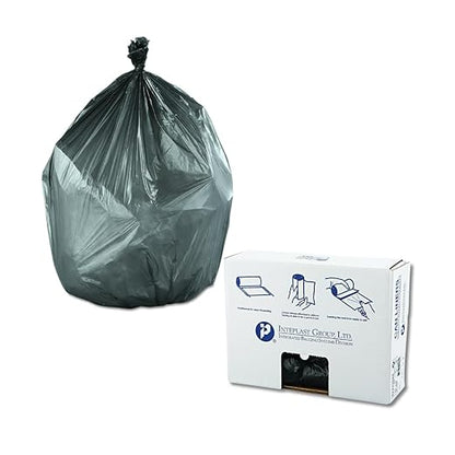 Inteplast Group High-Density Interleaved Commercial Can Liners, 60 gal, 17 microns, 38" x 60", Black, 25 Bags/Roll, 8 Rolls/Carton