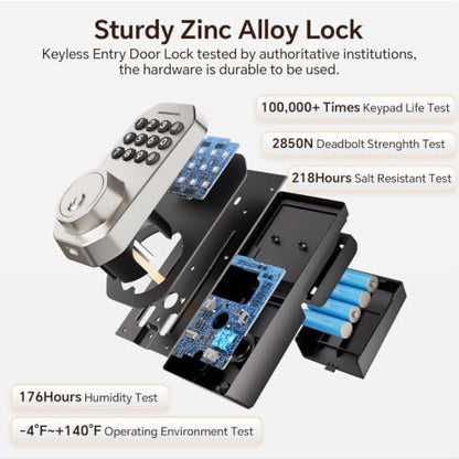 Ulecoce SL02W WiFi Keyless Entry Door Lock with Knob Set, Satin Nickel