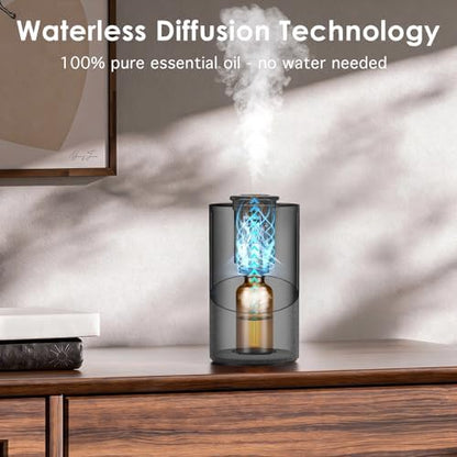 Waterless Essential Oil Diffuser for Home - Cordless Car Scent Diffuser with 3 Timer & 3 Mist Level Settings - 2000mAh Battery Operated Scent Air Machine for Room Office Hotel (Silver)