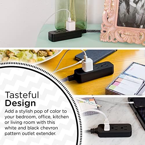 Cordinate Mini 3-Outlet Power Strip, 18 in Braided Extension Cord