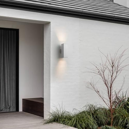 mirrea 14" Modern Outdoor Porch Light in 2 Lights, Matte White, 2 Pack