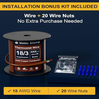 18/3 Thermostat Doorbell HVAC Wire, True Gauge 18 AWG 3 Conductor Solid Copper Control Cable, ETL Listed CL3R/CMR Riser Rated Flame-Retardant, RoHS, for 0-30V Low Voltage Systems - 500FT