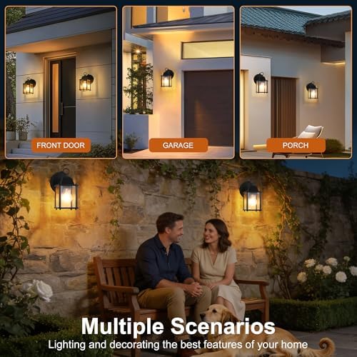 Dawn to Dusk Sensor Outdoor Wall Light Fixtures Waterproof Porch Lights Anti-Rust Black Exterior Lighting Fixtures Outdoor Wall Lantern for House