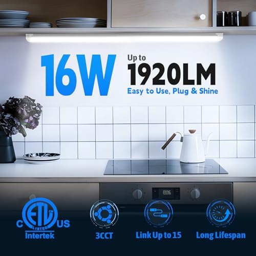 CNSUNWAY LED Shop Lights 1.5FT, 3 Color Changing 3500K/5000K/6500K Linkable