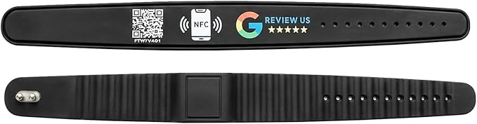 Smart NFC Social Media Wristband – Silicone QR Bracelet for Facebook, Instagram & Google Reviews | Waterproof | Lifetime Link Update | Analytics Dashboard (NFC-WB-GOOG-BLK-V1)