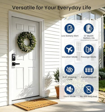 Veise DK01-B Keyless Entry Deadbolt Lock with Handle Set, Matte Black