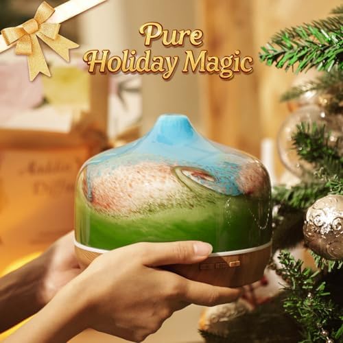 Porseme 500ml Glass Essential Oil Diffuser Aromatherapy Ultrasonic Cool Mist Humidifier 15-21 Running Hours Waterless Auto-Off Air Diffusers for Sleeping Yoga Working Spa(Blue Grass)
