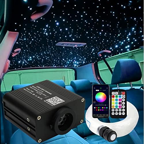 AZIMOM 16W Twinkle & Sound Activate 600pcs*0.03in*9.8ft Fiber Optic Starlight Headliner Kits for Car Home Star Ceiling Sky Decoration, APP& Remote Control Light Engine End Glow Fiber
