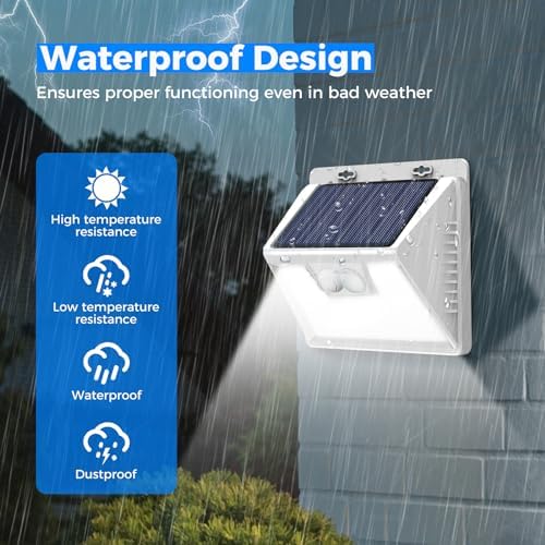 Peasur Solar Outdoor Lights [20 Pack/140LED], 3000K Solar Motion Sensor Outdoor Powered Security Lights 3 Working Modes Waterproof for Outside Garden Yard, White Frame