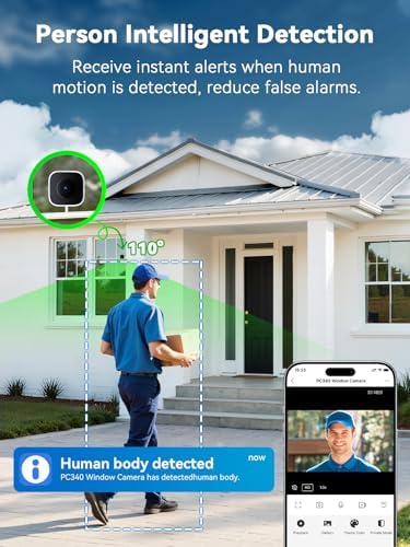 Outinput 3MP 2K No Drill Window Security Camera, 2.4G&5GHz Surveillance Camera with Adjustable View Angle Mount, AI Color Night Vision, Person and Motion Detection, 24/7 Recording, Anti-Glare (2-Pack)